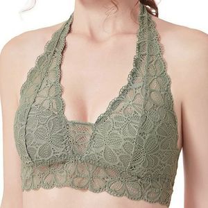 Luna & Sun Soft Sexy Breathable Wirefree Lace Padded Halter Bralette (for A-C...